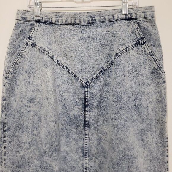 Vintage Denim Skirt Sz 18W 80s Kayo Acid Wash Pockets Maxi Midi 100% Cotton - Picture 8 of 14